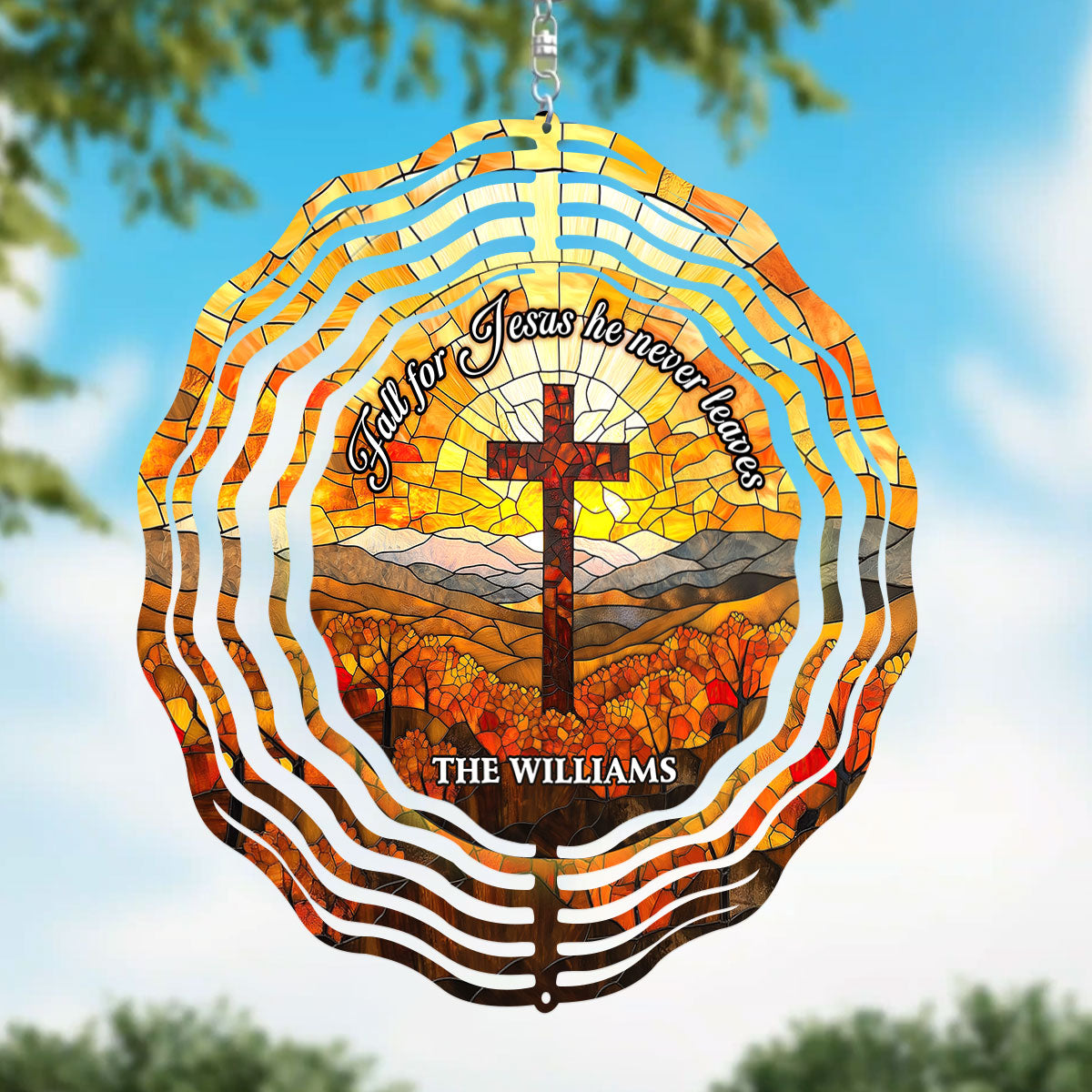 Fall For Jesus He Never Leaves - Personalized Wind Spinners FCWISPLEHA2215L