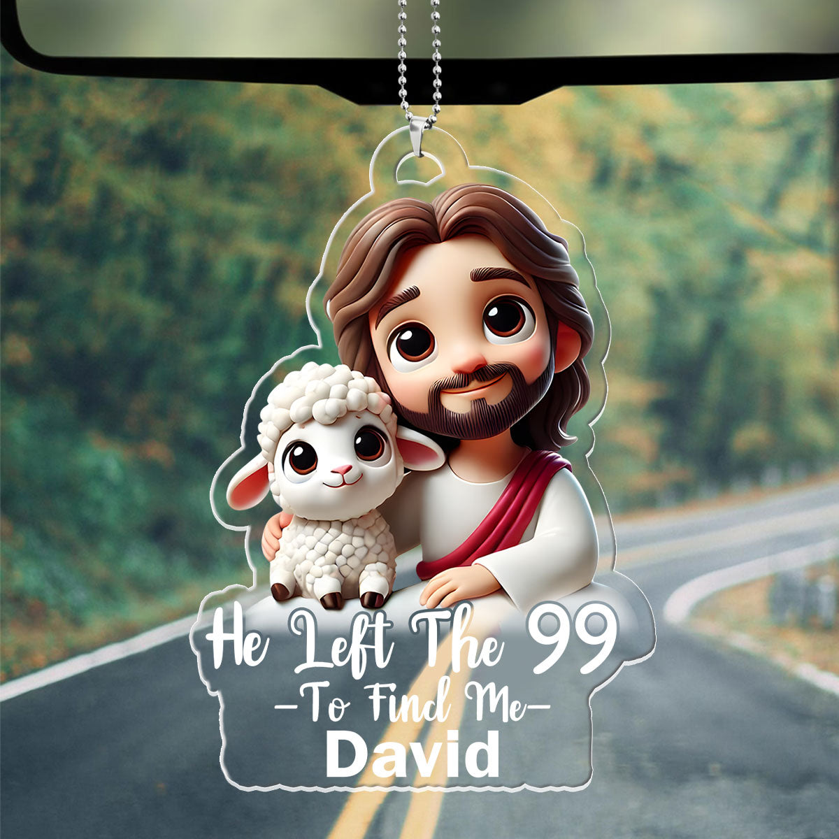 Jesus And His Lamb - Personalized Car Acrylic Hanging Ornament