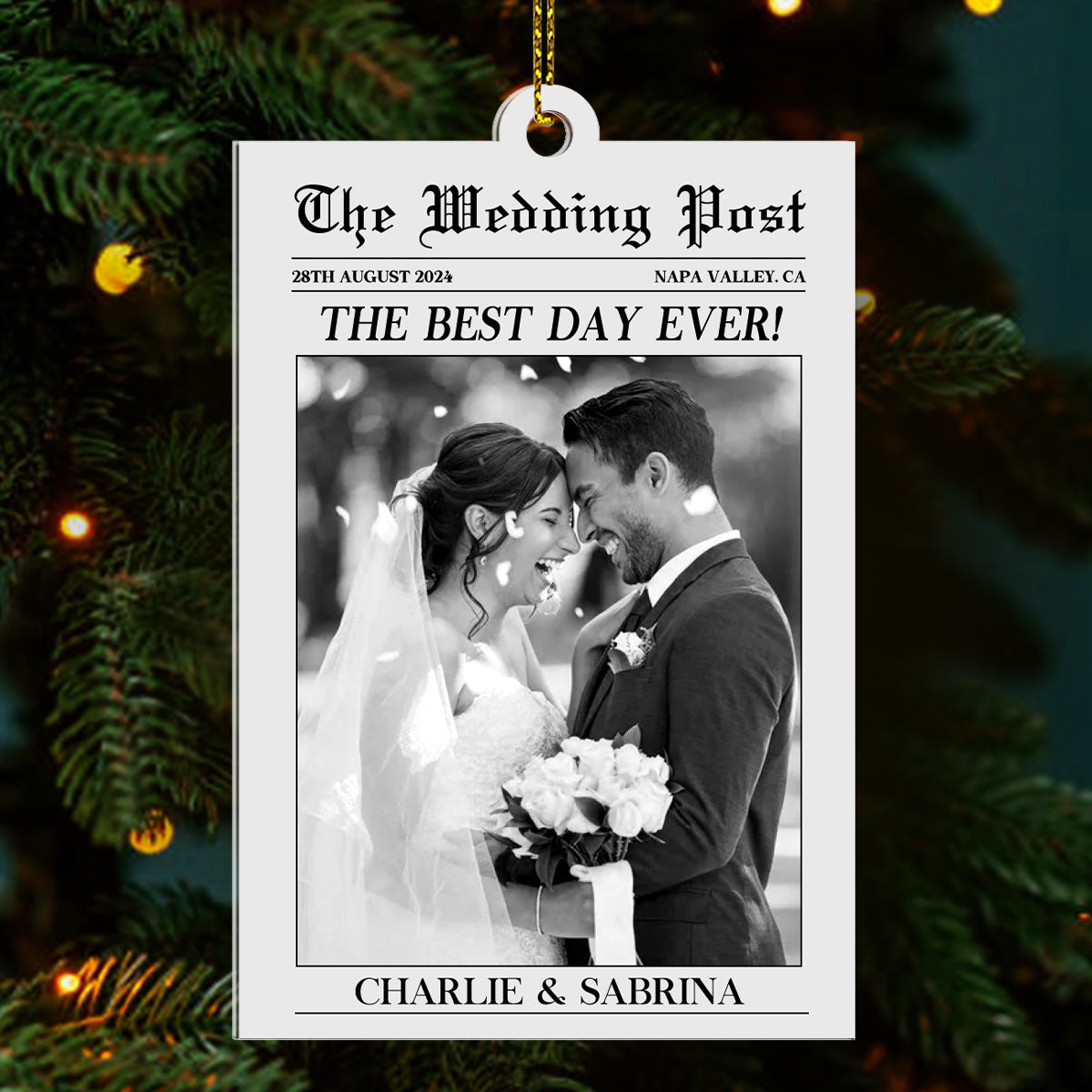 Newlywed Couple Newspaper - Personalized 1-Side Acrylic Ornament