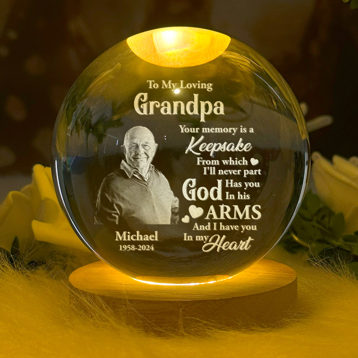 Your Memory Is A Keepsake - Personalized Wooden Base Crystal Lamp