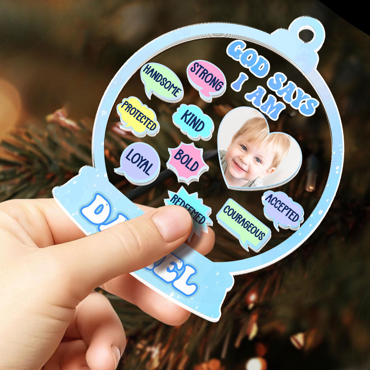 God Says I Am Kid - Personalized 3 Layered Christmas Shaker Ornament