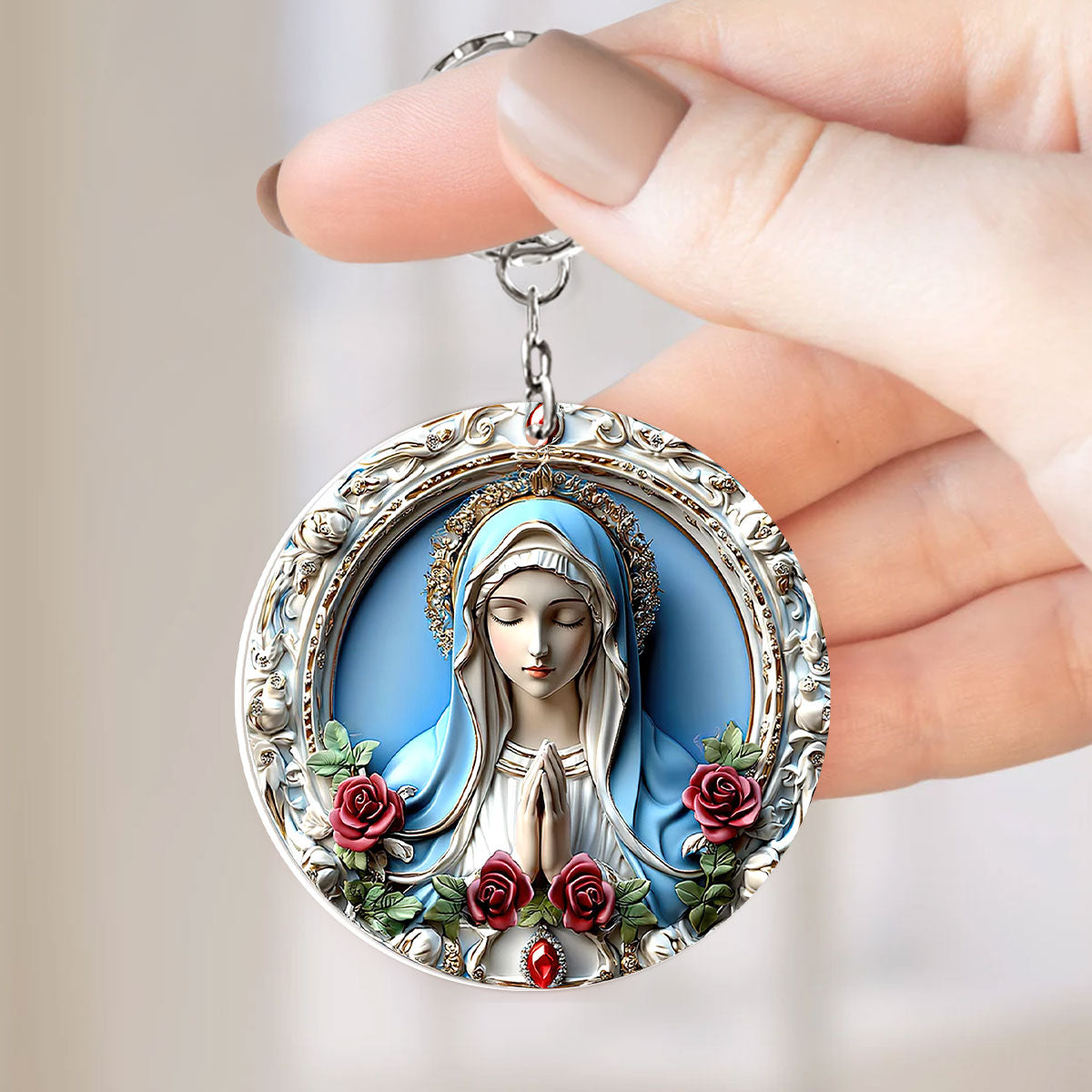 Virgin Mary With Rose - Personalized Acrylic Keychain