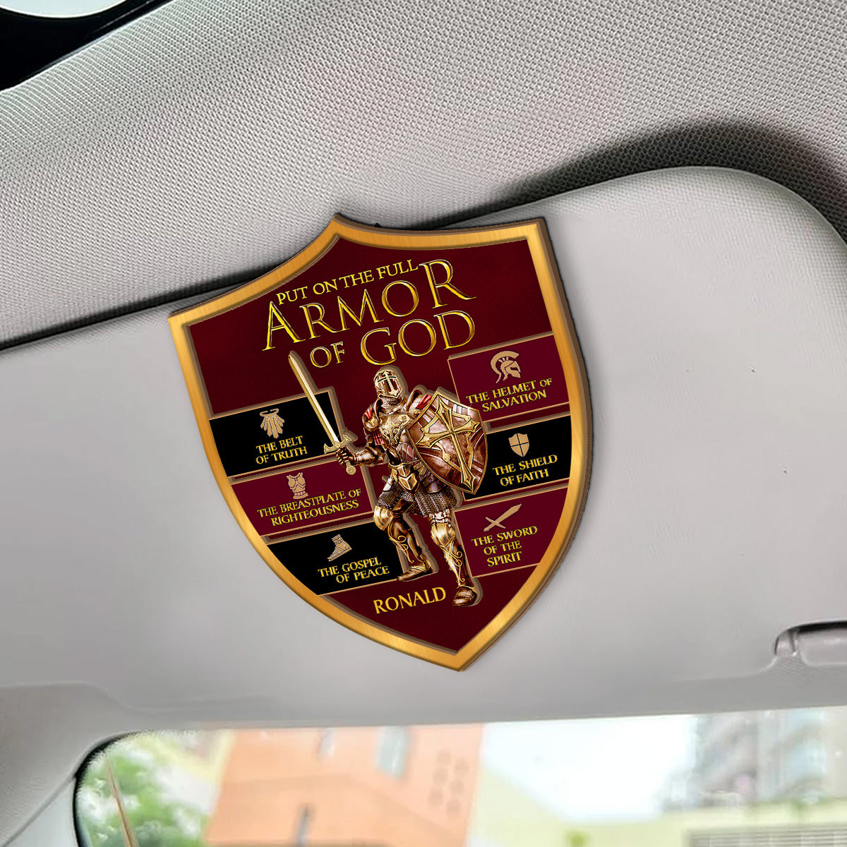 The Gospel Of Peace Put On The Full Armor Of God - Personalized Car Visor Clip FCCVCLETN2101L