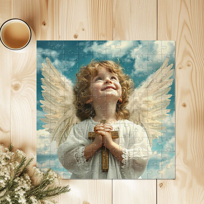 Angel Boy with Cross - Square Jigsaw Puzzle