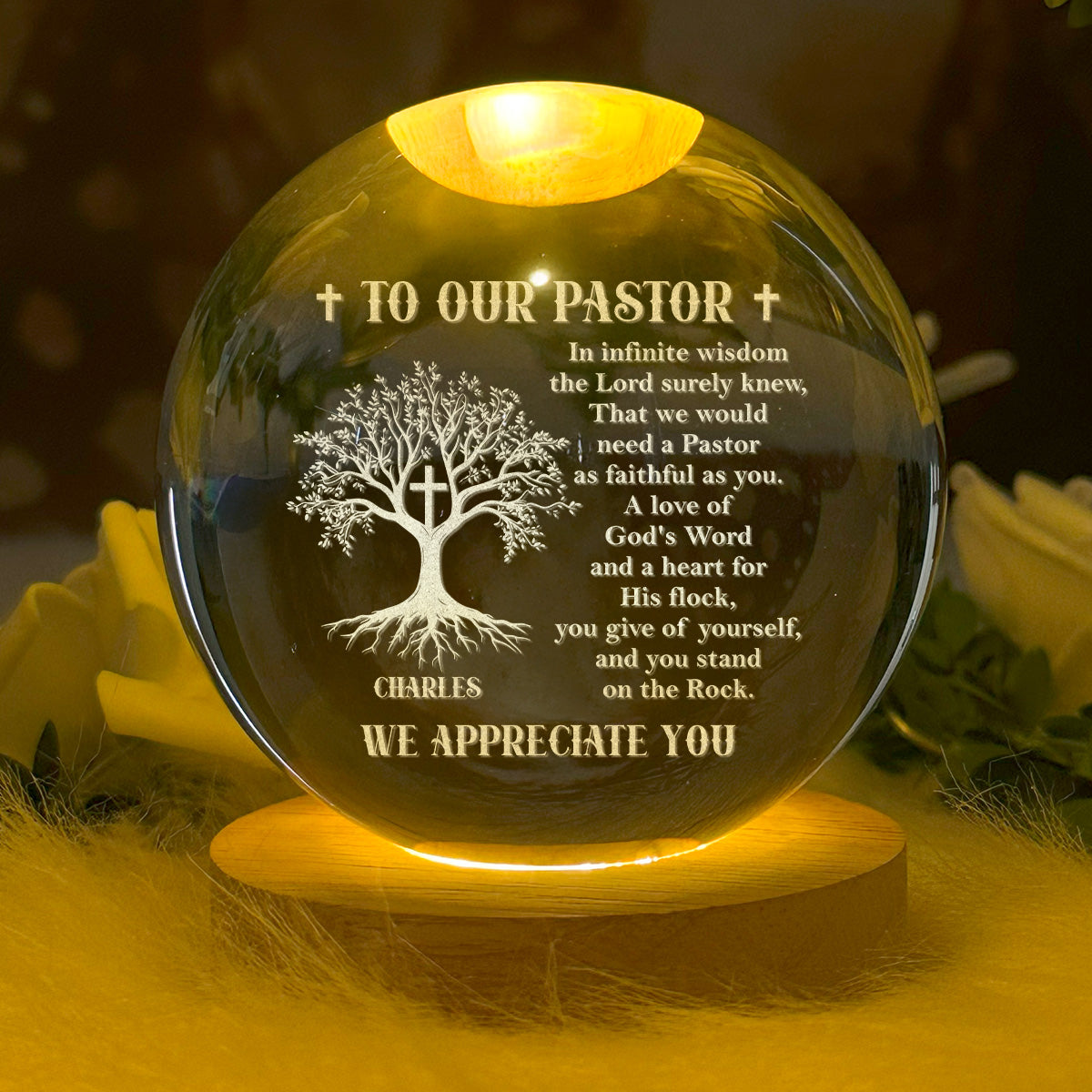 To Our Pastor - Personalized Wooden Base Crystal Lamp