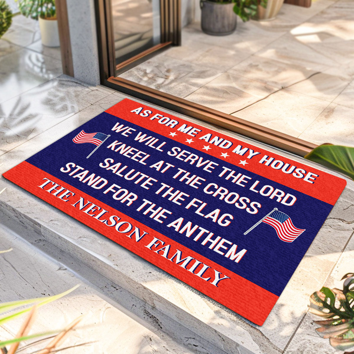 Kneel At The Cross, Salute The Flag - Personalized Doormat