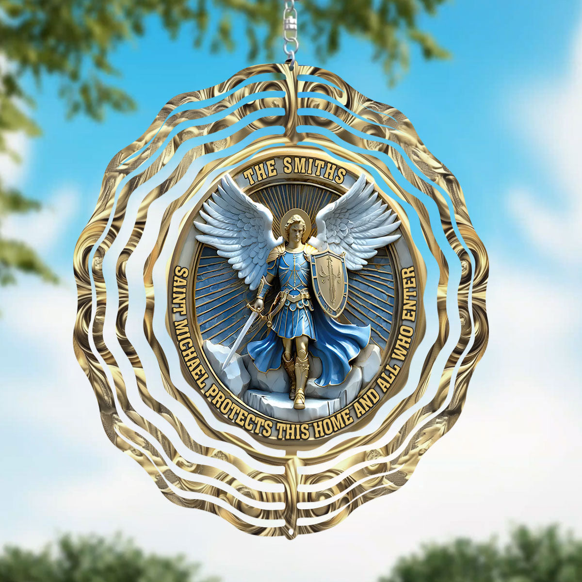 St. Michael Protects This Home and All Who Enter - Personalized Wind Spinners