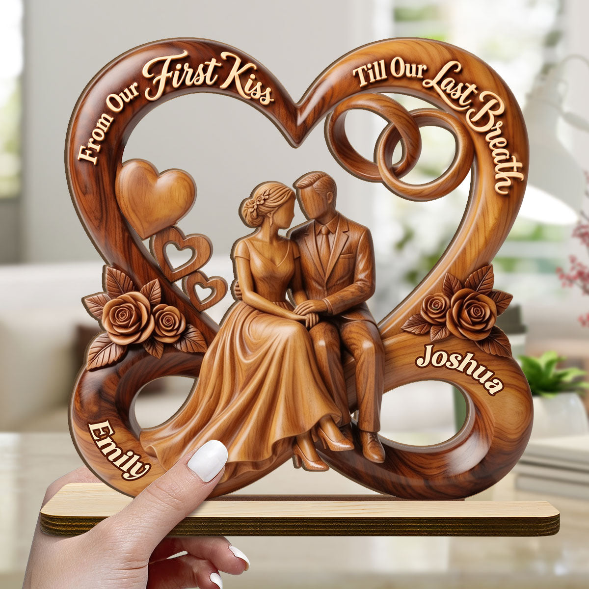 From Our First Kiss Till Our Last Breath - Personalized 2-Layer Wood Plaque With Flat Base