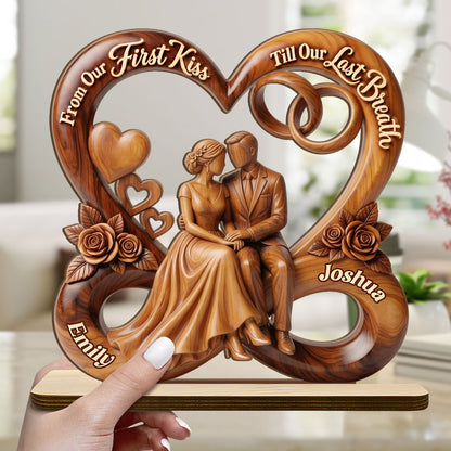 From Our First Kiss Till Our Last Breath - Personalized 2-Layer Wood Plaque With Flat Base