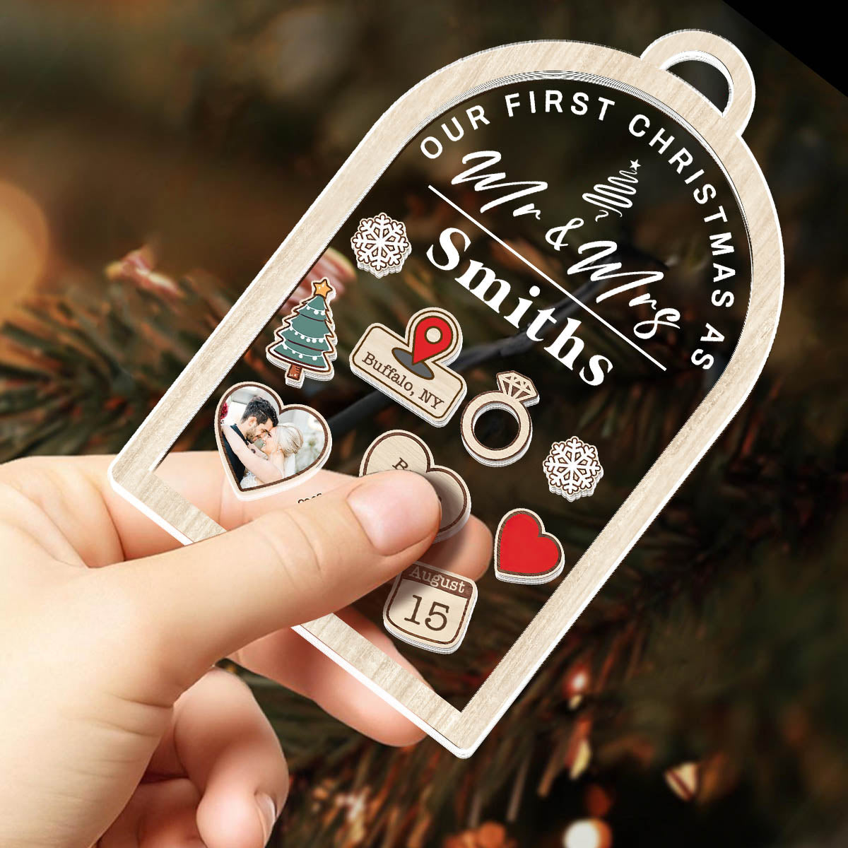 Our First Christmas As Mr and Mrs - Personalized 3 Layered Christmas Shaker Ornament