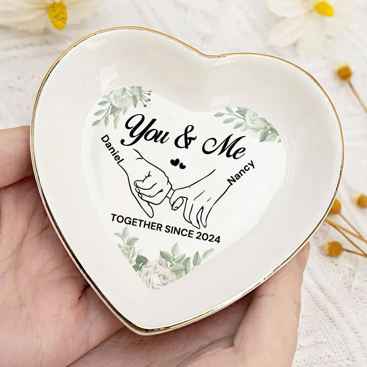 You & Me Together Gift For Wife, Girl Friend - Personalized Heart Shaped Jewelry Dish FCSHSCRDLETN2603L