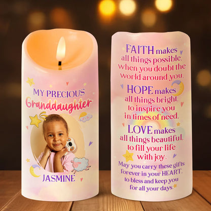 My Precious Granddaughter Faith Hope Love - Personalized Flameless LED Candle