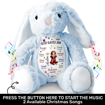 Kid Birth Flower God Says I Am - Personalized Stuffed Bunny