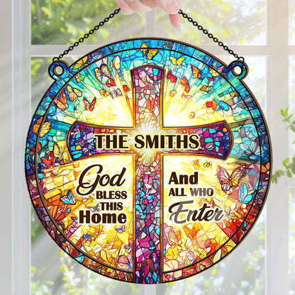 God Bless This Home - Personalized Window Hanging Suncatcher