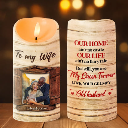 Our Home Ain't No Castle Old Couple - Personalized Flameless LED Candle