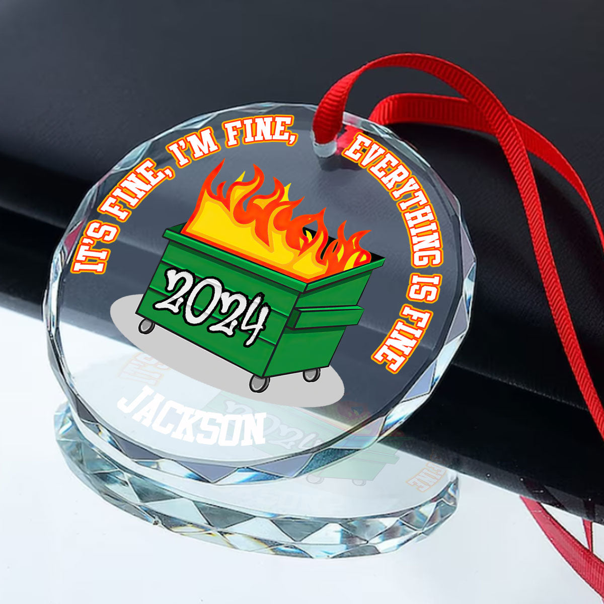 Funny Dumpster Fire Everything Is Fine - Personalized Custom Glass Ornament FCURGOPLEHA2570T