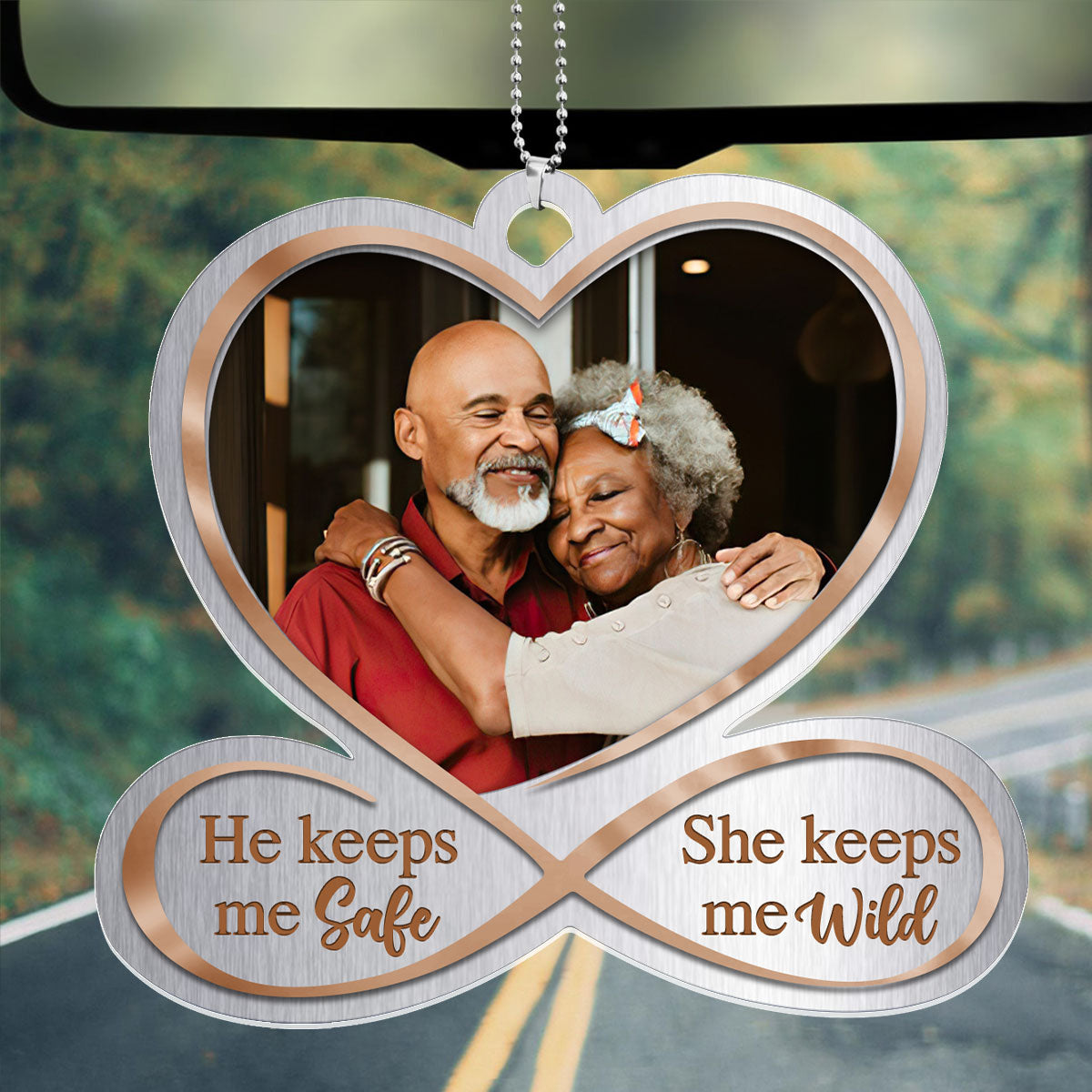 He Keeps Me Safe She Keeps Me Wild - Personalized 1-Side Car Acrylic Hanging Ornament