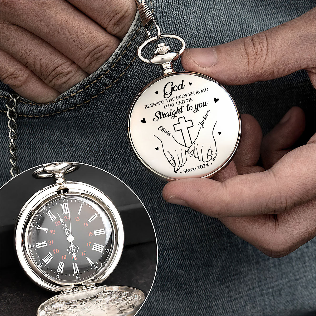 God Blessed The Broken Road That Led Me Straight To You - Personalized Pocket Watch