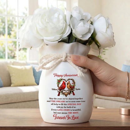 Forever Cardinals Love Keepsake - Personalized Flower Vase With Ribbon