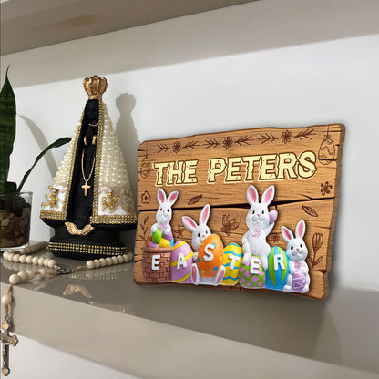 3D Easter Bunny Eggs - Personalized Wooden Sign