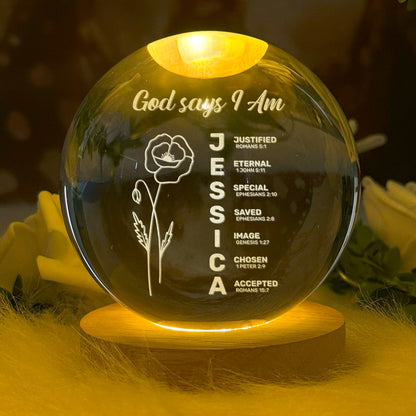 God Says I Am - Personalized Wooden Base Crystal Lamp