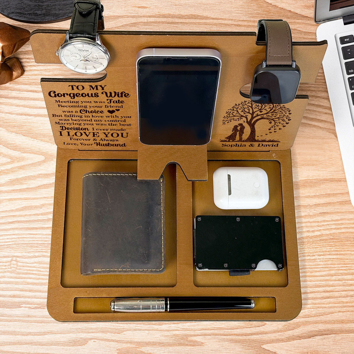 Anchored In Faith Guided By Love - Personalized Wooden Docking Station
