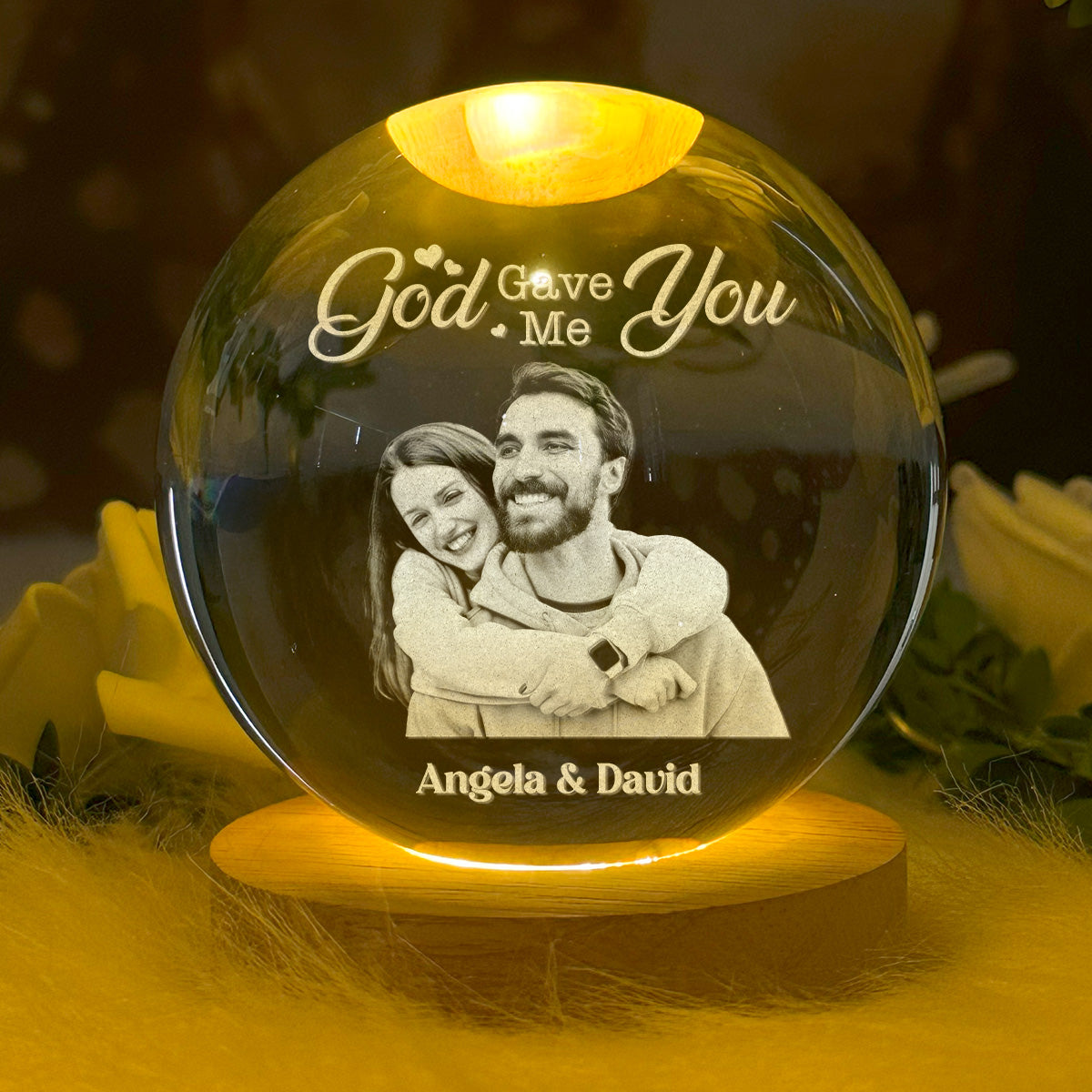 God Bless Our Love - Personalized Crystal Ball Night Light