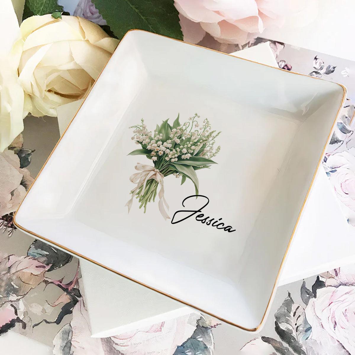 Birth Month Flower Bouquets - Personalized Jewelry Dish