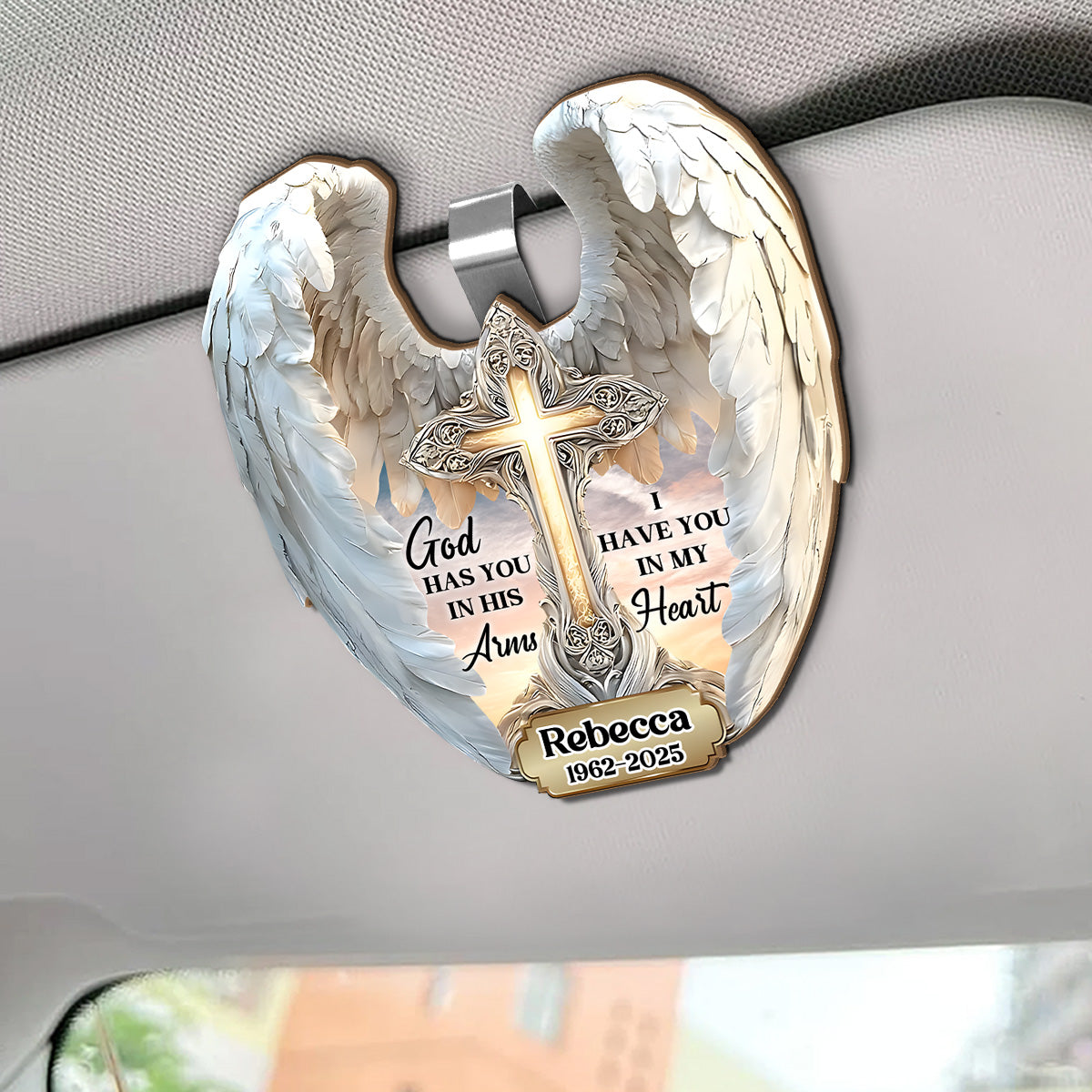 God Has You In His Arms - Personalized Car Visor Clip