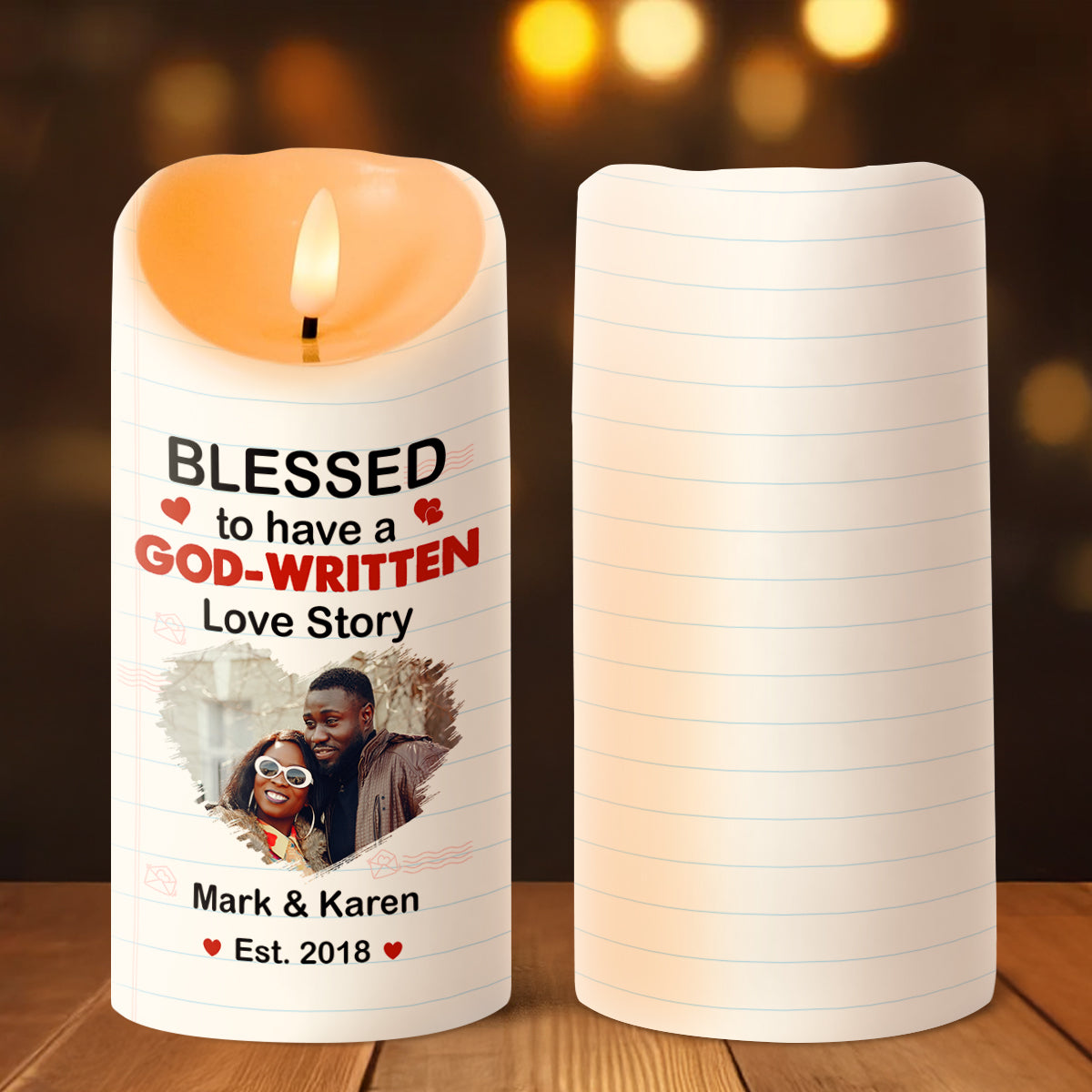 Blessed To Have A God-Written Love Story - Personalized Flameless LED Candle