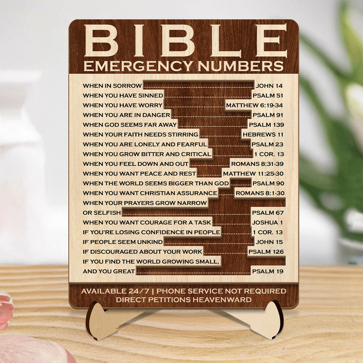 Bible Emergency Numbers - 2-Layered Wooden Plaque