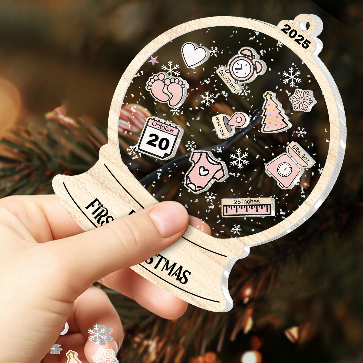 Baby's First Christmas Snow Globe - Personalized 3 Layered Christmas Shaker Ornament FCCSOLETN2467T