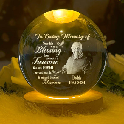 Memorial Your Life Was A Blessing - Personalized Wooden Base Crystal Lamp