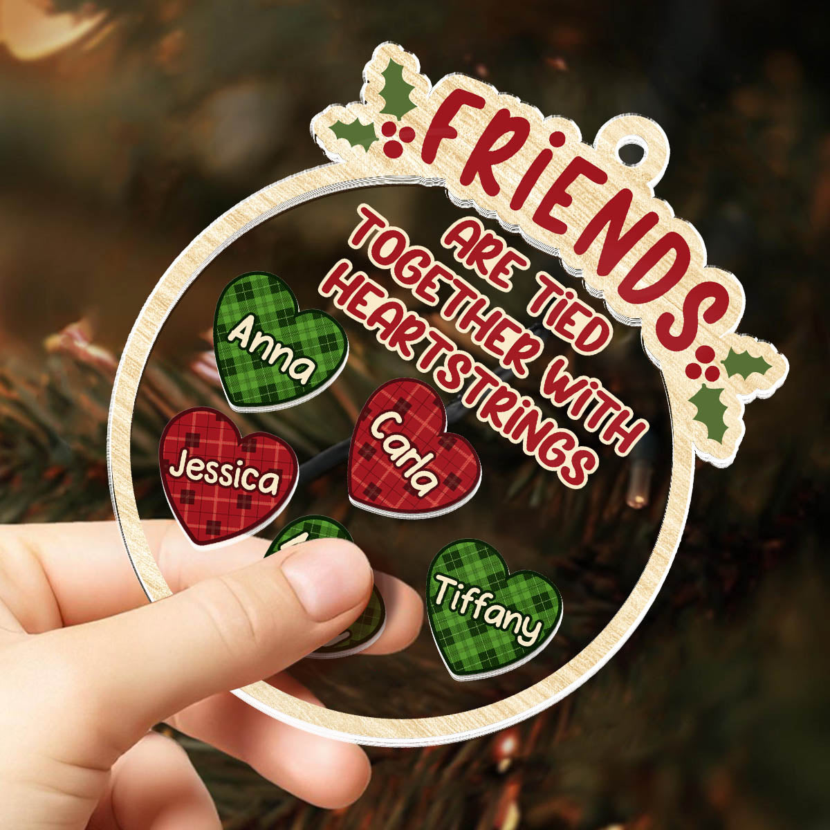 Besties Are Tied Together With Heartstrings - Personalized 3 Layered Christmas Shaker Ornament