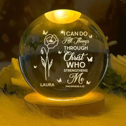 I Can Do All Things Through Christ - Personalized Wooden Base Crystal Lamp