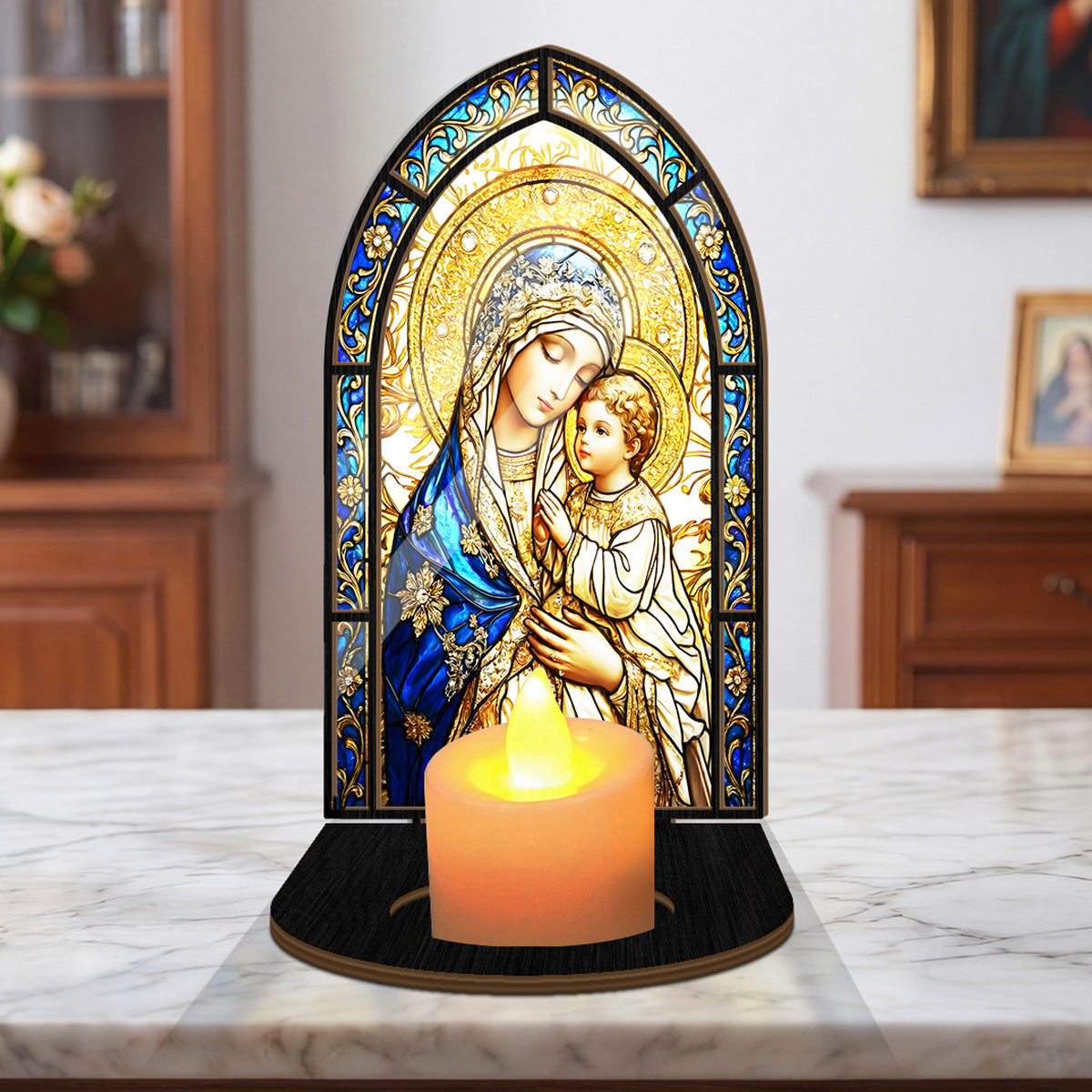 Blessed Mother And Child - Personalized Candle Holder