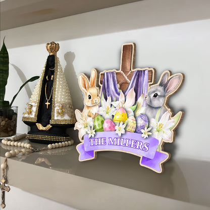 Egg Rabbit Cross - Personalized Wooden Sign