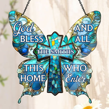 God Bless This Home - Personalized Window Hanging Suncatcher
