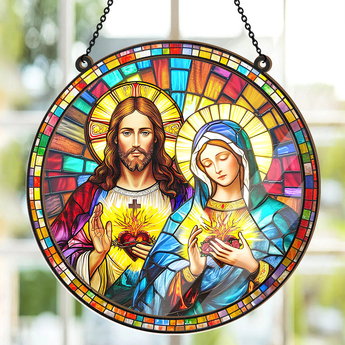 Sacred Heart Of Jesus & Immaculate Heart Of Mary -  Window Hanging Suncatcher