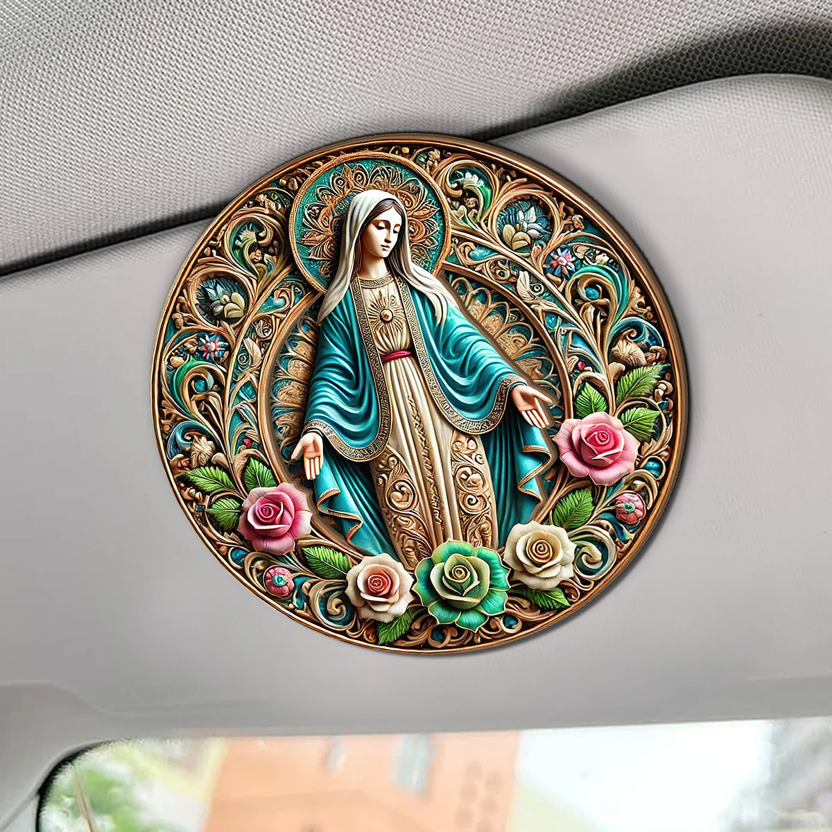 Virgin Mary Painted - Car Visor Clip