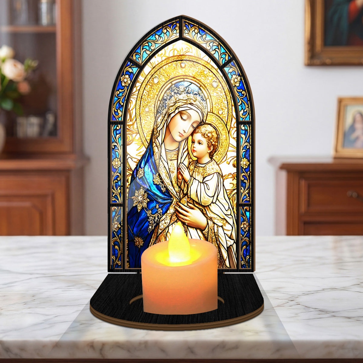 Blessed Mother And Child - Personalized Candle Holder