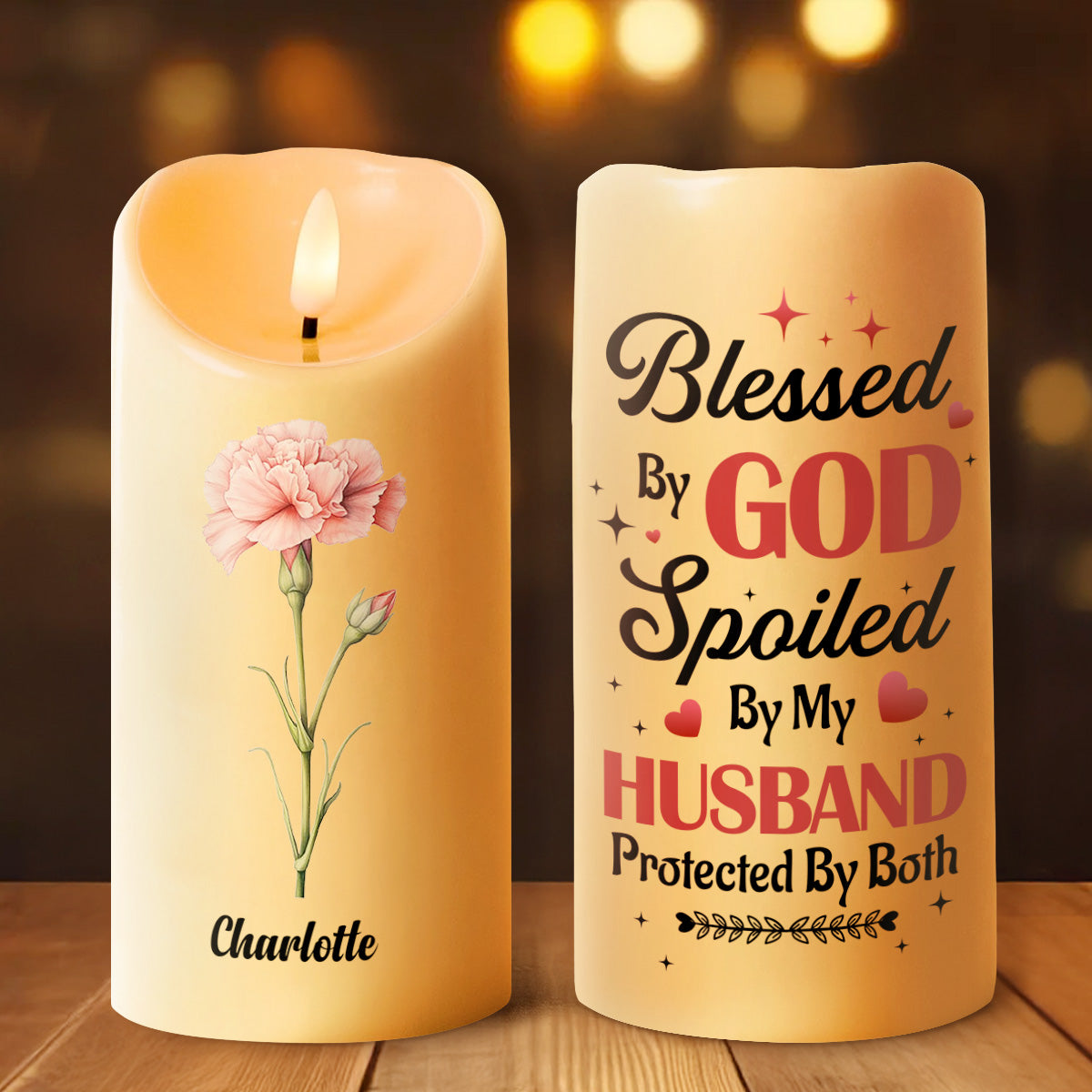 Blessed By God Spoiled By My Husband - Personalized Flameless LED Candle