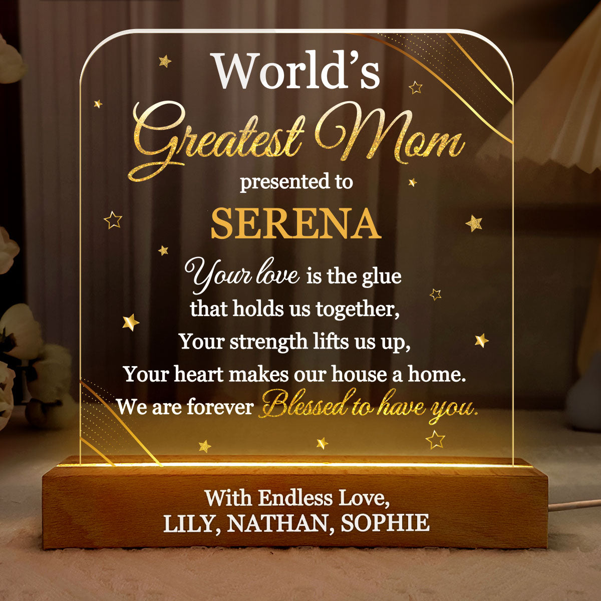 World’s Greatest Mom Award - Personalized Acrylic Plaque Night Light