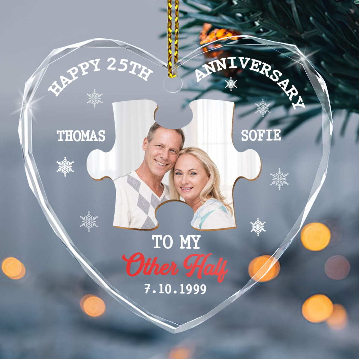 Happy Anniversary To My Other Half - Personalized Heart Shaped Glass Ornament FCHGOLEHA2729TA