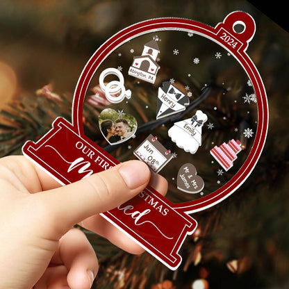 First Christmas Married Couple - Personalized 3 Layered Christmas Shaker Ornament FCCSOLETN2876T