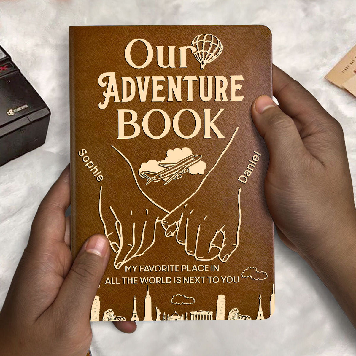 Our Adventure Book Couple - Personalized Leather Cover Notebook