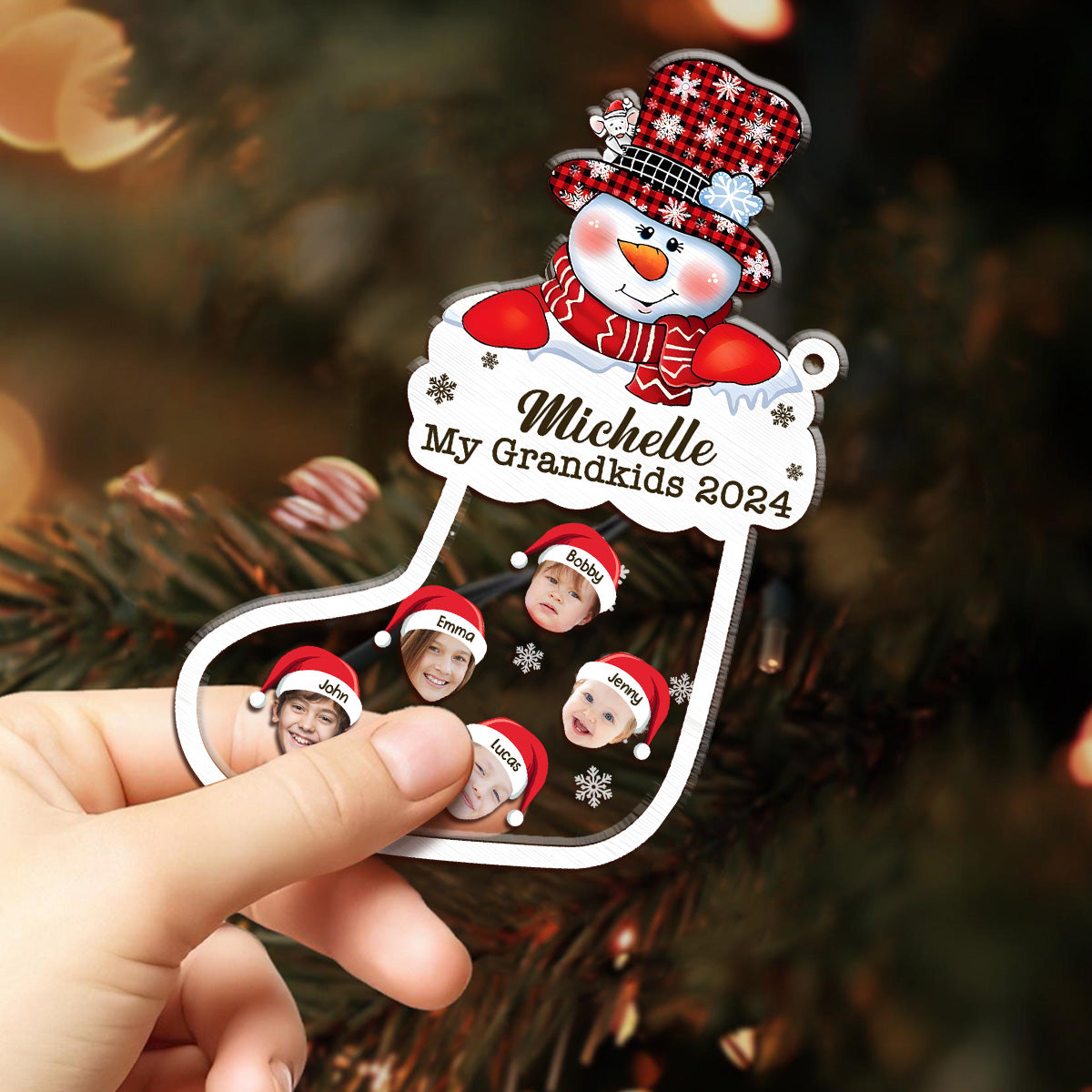 Grandkids - Personalized 3 Layered Christmas Shaker Ornament FCCSOLETN2529L