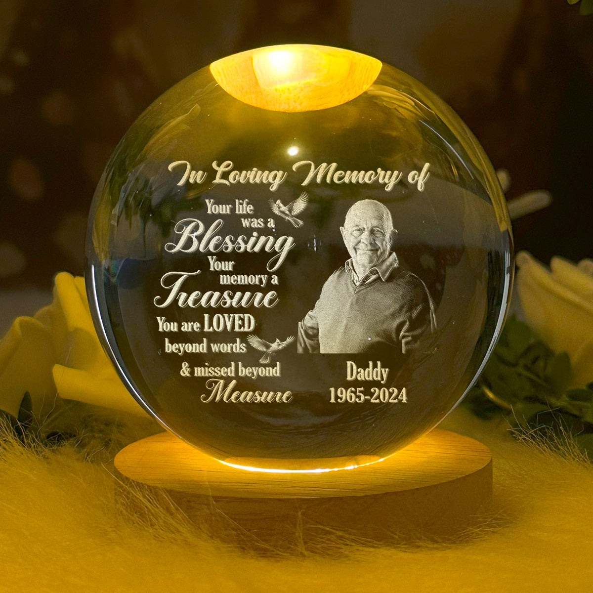 Memorial Your Life Was A Blessing - Personalized Crystal Ball Night Light