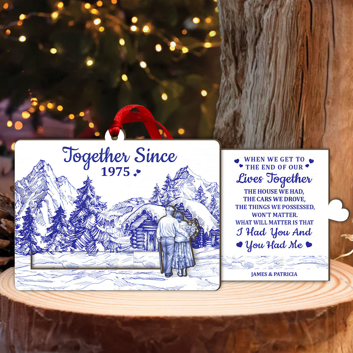 A Love Story - Personalized Wooden Slider Ornament