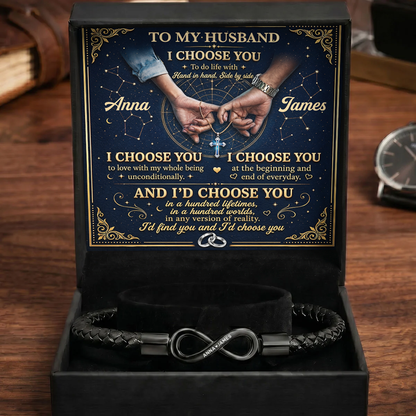 I Choose You  - Personalized Men's Infinity Bracelet With Gift Box & Card